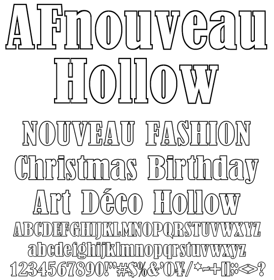 アールデコ調な袋文字欧文 AFnouveauHollow