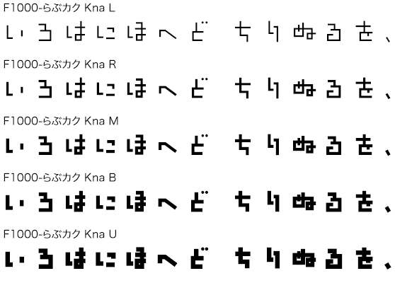 F1000-らぶカク Kna L/R/M/B/U 5書体セット (Yoshiharu Osaki)