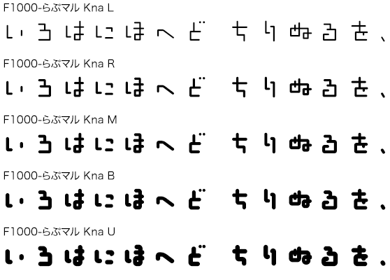 F1000-らぶマル Kna L/R/M/B/U 5書体セット (Yoshiharu Osaki)