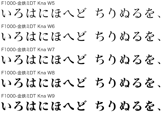 F1000-金鉄ミDT Kna W5/W6/W7/W8/W9 5書体セット (Tetsuya Kimura)