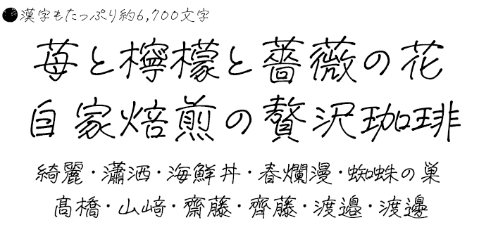 手書きフォント 空とひこうき 特徴3.漢字がたくさん入っています