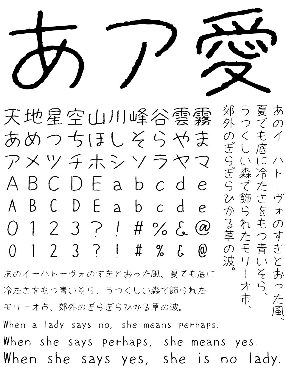 ねこのけフォント 夏 regular 文字サンプル
