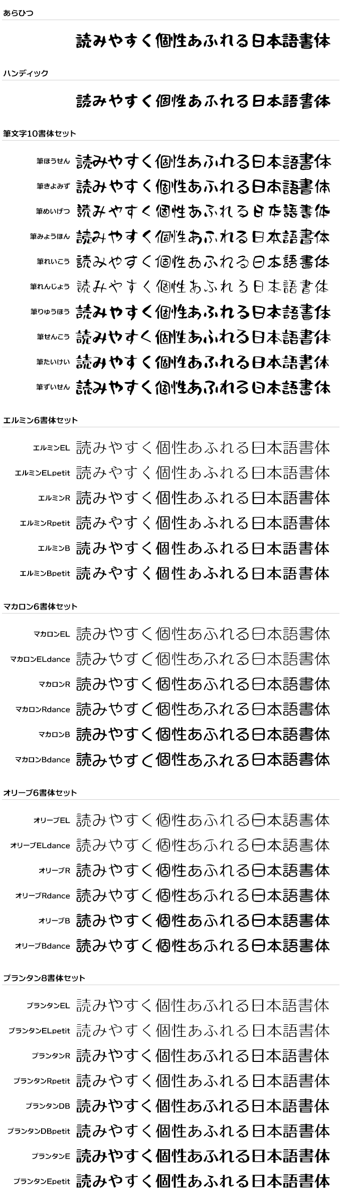 Fonts66スペシャルパック『松』38書体 収録内容