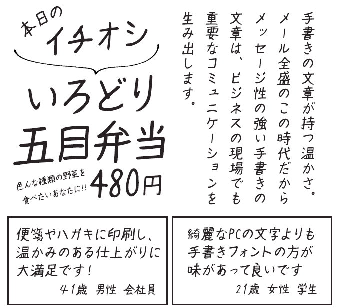ナチュラルでおしゃれな手書き日本語フォント20書体セット 手書き屋本舗 たいき サンプル