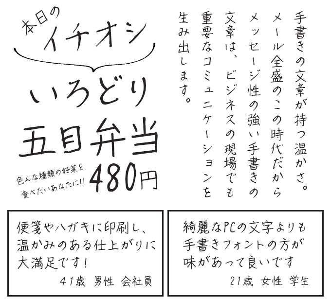 ナチュラルでおしゃれな手書き日本語フォント20書体セット たえ サンプル