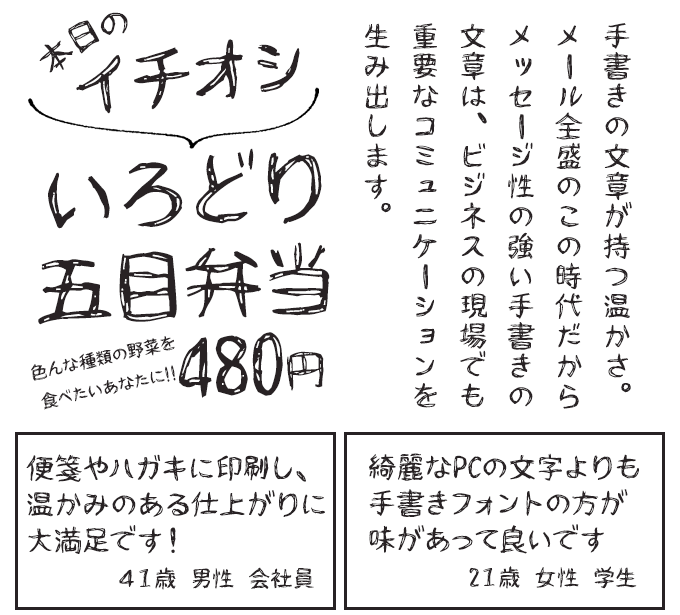 ナチュラルでおしゃれな手書き日本語フォント20書体セット 手書き屋本舗 竹シリーズ 竹からみ サンプル