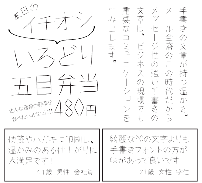 ナチュラルでおしゃれな手書き日本語フォント20書体セット 手書き屋本舗 秋 サンプル