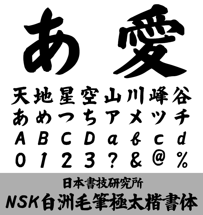 実力派 楷書 NSK白洲毛筆極太楷書体